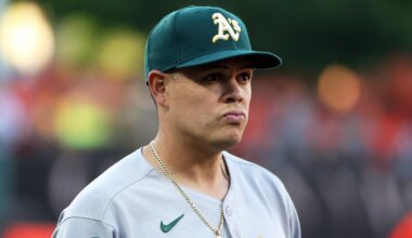 Aug 9, 2025; Baltimore, Maryland, USA; Athletics third baseman Gio Urshela (13) looks on before a game against the Baltimore Orioles at Oriole Park at Camden Yards. Mandatory Credit: Daniel Kucin Jr.-Imagn Images
