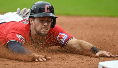 Jun 8, 2025: Cleveland Guardians second baseman Will Wilson (7) steals third base during the seventh inning against the Houston Astros at Progressive Field.