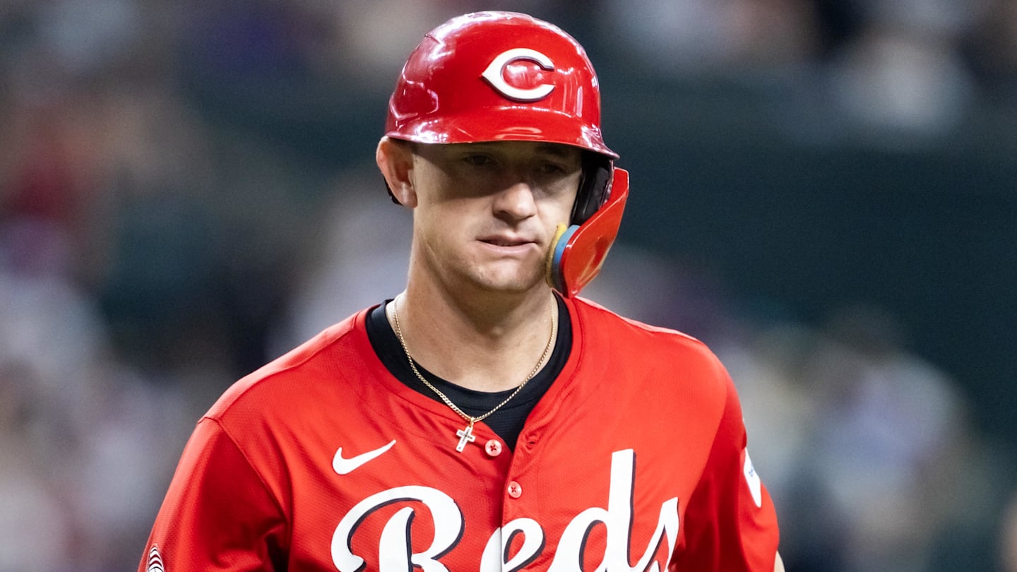 Aug 24, 2025; Phoenix, Arizona, USA; Cincinnati Reds outfielder Austin Hays against the Arizona Diamondbacks at Chase Field. Mandatory Credit: Mark J. Rebilas-Imagn Images