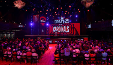 Jul 13, 2025; Atlanta, GA, USA; MLB Commissioner Rob Manfred announces the pick for the St. Louis Cardinals during the MLB Draft at The Coca-Cola Roxy. Mandatory Credit: Brett Davis-Imagn Images
