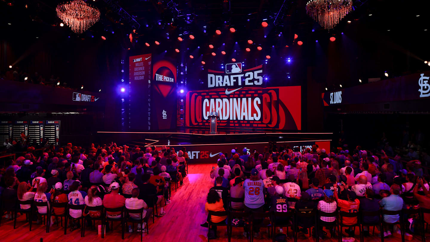 Jul 13, 2025; Atlanta, GA, USA; MLB Commissioner Rob Manfred announces the pick for the St. Louis Cardinals during the MLB Draft at The Coca-Cola Roxy. Mandatory Credit: Brett Davis-Imagn Images