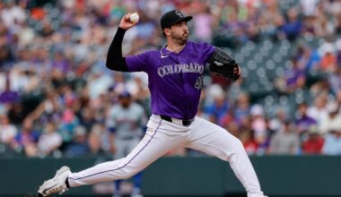 Colorado Rockies relief pitcher Riley Pint (41) pitches in the seventh inning against the New York Mets at Coors Field.