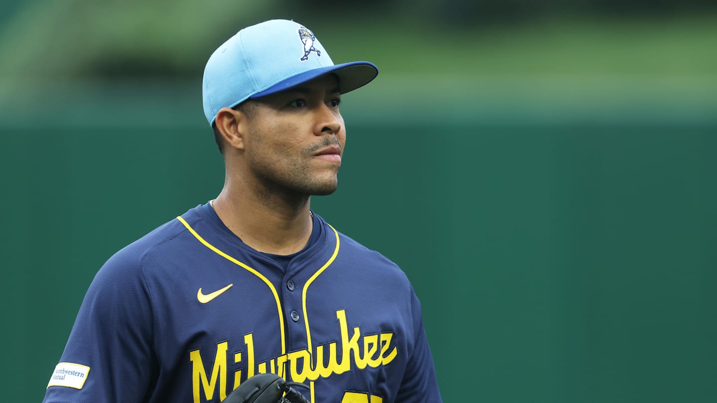 Sep 6, 2025; Pittsburgh, Pennsylvania, USA;  Milwaukee Brewers pitcher Jose Quintana (62) looks on before the game against the Pittsburgh Pirates at PNC Park. Mandatory Credit: Charles LeClaire-Imagn Images