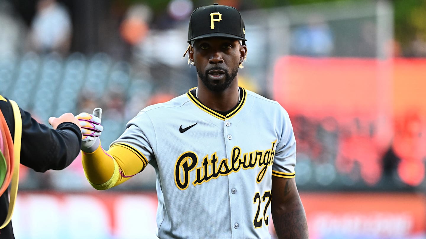 Sep 9, 2025; Baltimore, Maryland, USA;  Pittsburgh Pirates designated hitter Andrew McCutchen (22) walks on the field before the game between the Baltimore Orioles and the Pittsburgh Pirates at Oriole Park at Camden Yards. Mandatory Credit: James A. Pittman-Imagn Images