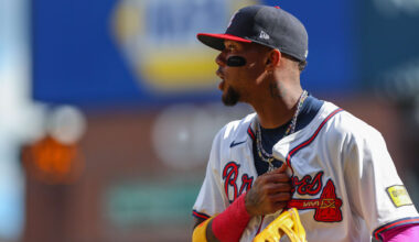 Sep 28, 2025; Cumberland, Georgia, USA; Atlanta Braves outfielder Ronald Acuna Jr. (13) walks to the dugout during the game against the Pittsburgh Pirates during the third inning at Truist Park. Mandatory Credit: Jordan Godfree-Imagn Images