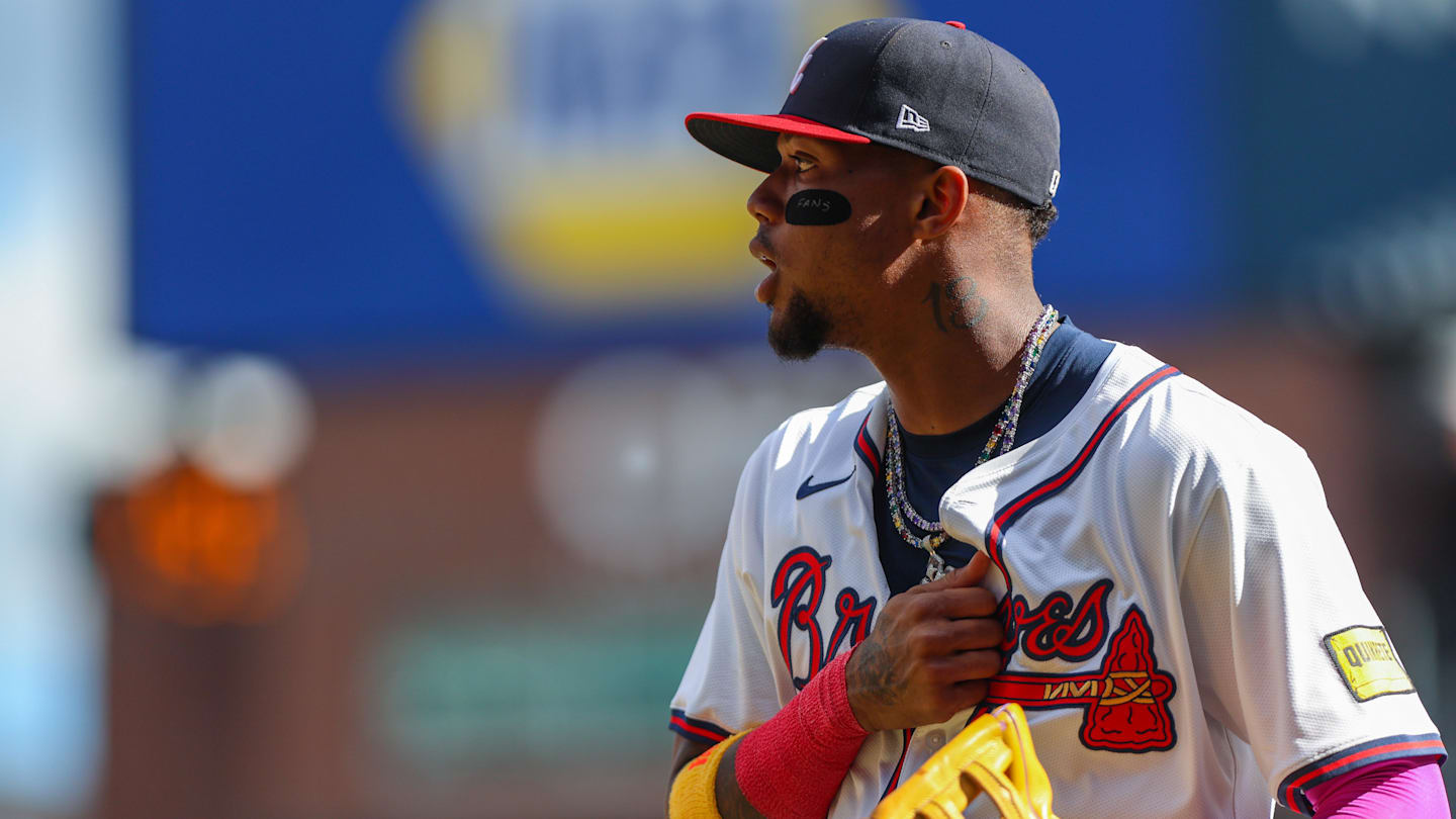 Sep 28, 2025; Cumberland, Georgia, USA; Atlanta Braves outfielder Ronald Acuna Jr. (13) walks to the dugout during the game against the Pittsburgh Pirates during the third inning at Truist Park. Mandatory Credit: Jordan Godfree-Imagn Images