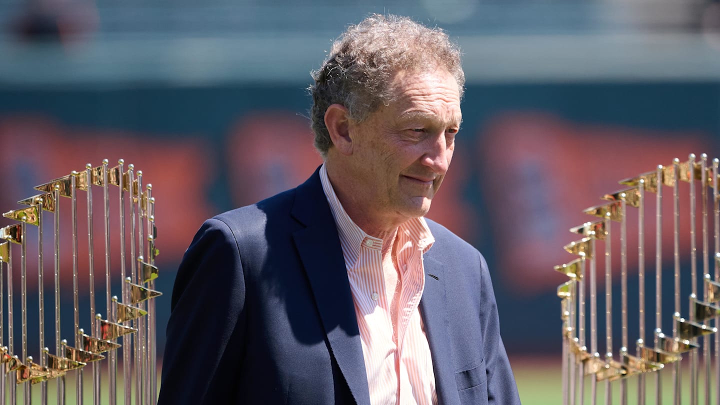 Aug 10, 2024; San Francisco, California, USA; San Francisco Giants president and chief executive officer Larry Baer walks to his seat before a ceremony celebrating the tenth anniversary of the Giants' 2014 World Series championship at Oracle Park. Mandatory Credit: Robert Edwards-Imagn Images