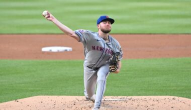 Jul 3, 2024; Washington, District of Columbia, USA; New York Mets starting pitcher Christian Scott (45) throws a pitch against the Washington Nationals during the during the second inning at Nationals Park. Mandatory Credit: Rafael Suanes-Imagn Images