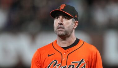 San Francisco Giants starting pitcher Justin Verlander (35) during the seventh inning against the Los Angeles Dodgers