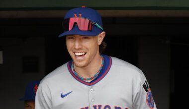 Jun 29, 2025; Pittsburgh, Pennsylvania, USA;  New York Mets third baseman Brett Baty (7) enters the dugout before the game against the Pittsburgh Pirates at PNC Park. Mandatory Credit: Charles LeClaire-Imagn Images
