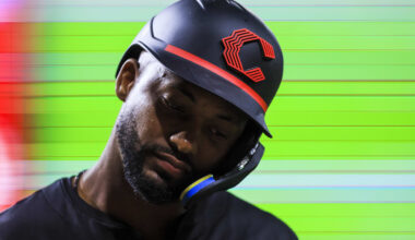Aug 29, 2025; Cincinnati, Ohio, USA; Cincinnati Reds designated hitter Miguel Andujar (38) stands on the field during a pitching change in the eighth inning against the St. Louis Cardinals at Great American Ball Park. Mandatory Credit: Katie Stratman-Imagn Images