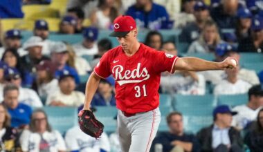 Cincinnati Reds relief pitcher Brent Suter (31) circles back to the mound between pitches in the seventh inning of the MLB National League Wild Card Game 1 between the Los Angeles Dodgers and the Cincinnati Reds at Dodger Stadium in Los Angeles on Tuesday, Sept. 30, 2025. The Dodgers won game 1 of the series, 10-5.