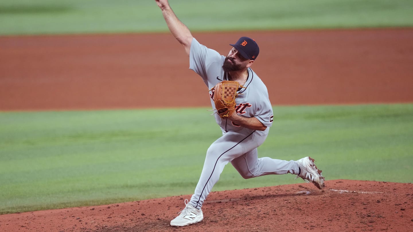 Sep 14, 2025; Miami, Florida, USA; Detroit Tigers starting pitcher Jose Urquidy (65) pitches against the Miami Marlins in the sixth inning at loanDepot Park. Mandatory Credit: Jim Rassol-Imagn Images