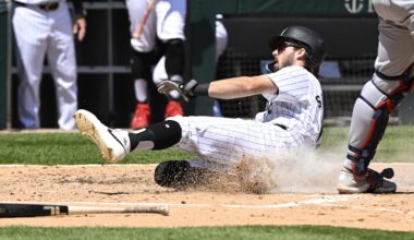May 15, 2024; Chicago, Illinois, USA;  Chicago White Sox shortstop Braden Shewmake (17) scorers against the Washington Nationals during the third inning  at Guaranteed Rate Field. Mandatory Credit: Matt Marton-Imagn Images