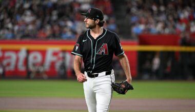 Sep 20, 2025; Phoenix, Arizona, USA; Arizona Diamondbacks pitcher Zac Gallen (23) pitches against the Philadelphia Phillies during the third inning at Chase Field. Mandatory Credit: Joe Camporeale-Imagn Images