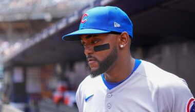 Jul 13, 2025; Bronx, New York, USA; Chicago Cubs third baseman Vidal Brujan (17) prior to the game against the New York Yankees at Yankee Stadium. Mandatory Credit: Gregory Fisher-Imagn Images