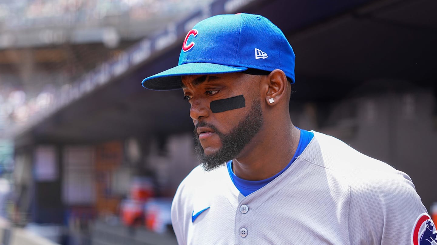 Jul 13, 2025; Bronx, New York, USA; Chicago Cubs third baseman Vidal Brujan (17) prior to the game against the New York Yankees at Yankee Stadium. Mandatory Credit: Gregory Fisher-Imagn Images