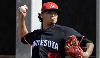 Minnesota Twins pitcher Marco Raya (85) during Spring Training on Feb 13, 2025 on Lee County, FL, USA.   Credit: Chris Tilley-Imagn Images