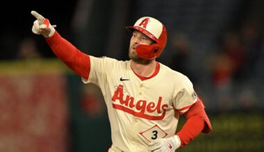 Sep 24, 2025; Anaheim, California, USA;  Los Angeles Angels left fielder Taylor Ward (3) rounds the bases after hitting a solo home run in the third inning against the Kansas City Royals at Angel Stadium. Mandatory Credit: Jayne Kamin-Oncea-Imagn Images