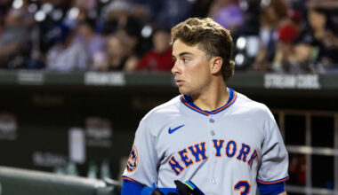 Nov 9, 2025; Mesa, AZ, USA; New York Mets outfielder Nick Morabito during the Arizona Fall League Fall Stars Game at Sloan Park. Mandatory Credit: Mark J. Rebilas-Imagn Images