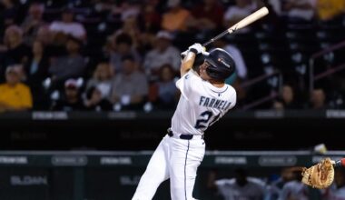Nov 9, 2025; Mesa, AZ, USA; Seattle Mariners outfielder Jonny Farmelo during the Arizona Fall League Fall Stars Game at Sloan Park. Mandatory Credit: Mark J. Rebilas-Imagn Images