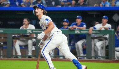 Sep 17, 2025; Kansas City, Missouri, USA; Kansas City Royals second baseman Adam Frazier (26) hits a two run home run against the Seattle Mariners during the eighth inning at Kauffman Stadium. Mandatory Credit: Denny Medley-Imagn Images