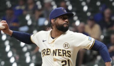 Sep 16, 2025; Milwaukee, Wisconsin, USA; Milwaukee Brewers pitcher Joel Payamps (31) delivers a pitch against the Los Angeles Angels in the ninth inning at American Family Field. Mandatory Credit: Michael McLoone-Imagn Images