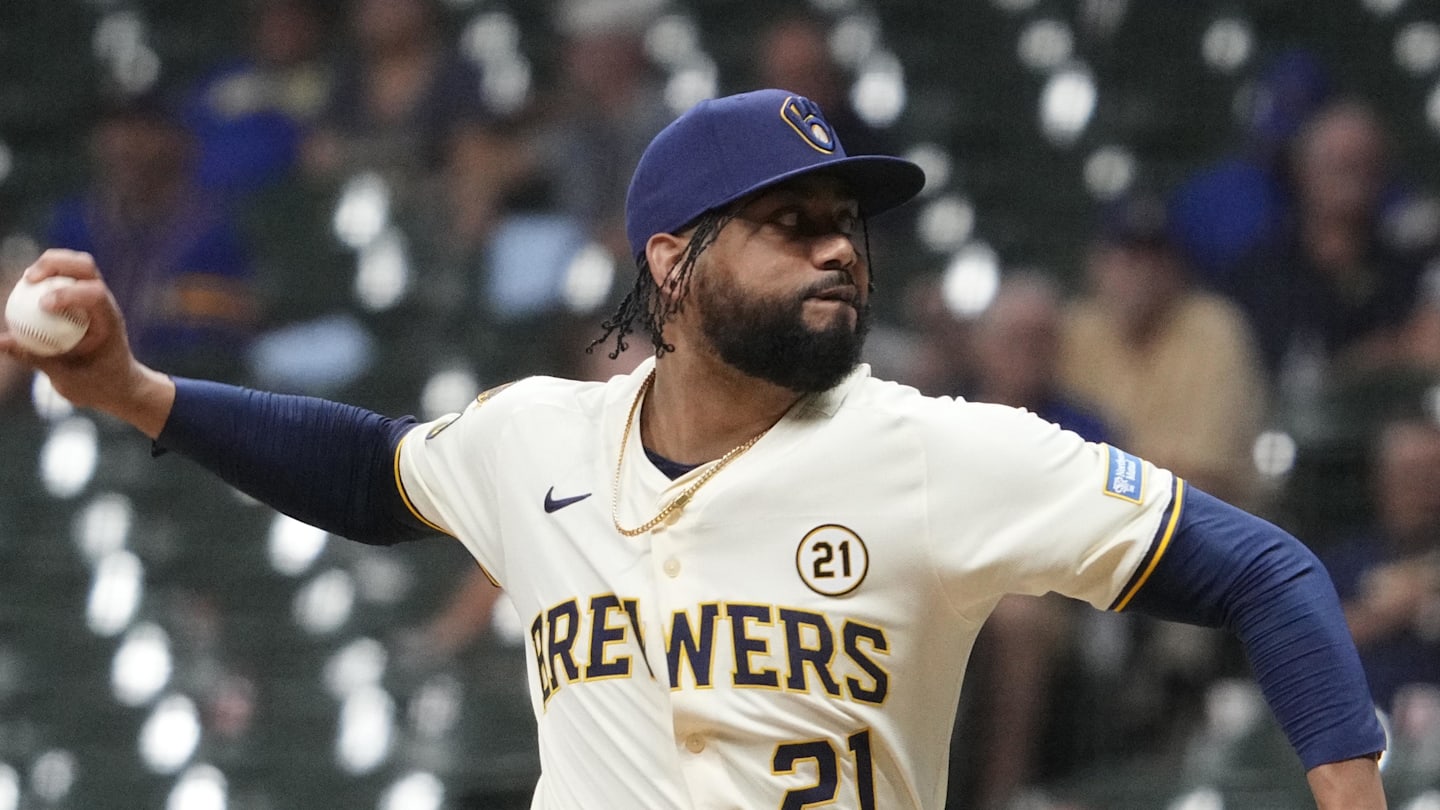 Sep 16, 2025; Milwaukee, Wisconsin, USA; Milwaukee Brewers pitcher Joel Payamps (31) delivers a pitch against the Los Angeles Angels in the ninth inning at American Family Field. Mandatory Credit: Michael McLoone-Imagn Images