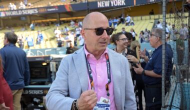 Oct 25, 2024; Los Angeles, California, USA; New York Yankees general manager Brian Cashman before game one against the Los Angeles Dodgers the 2024 MLB World Series at Dodger Stadium. Mandatory Credit: Jayne Kamin-Oncea-Imagn Images