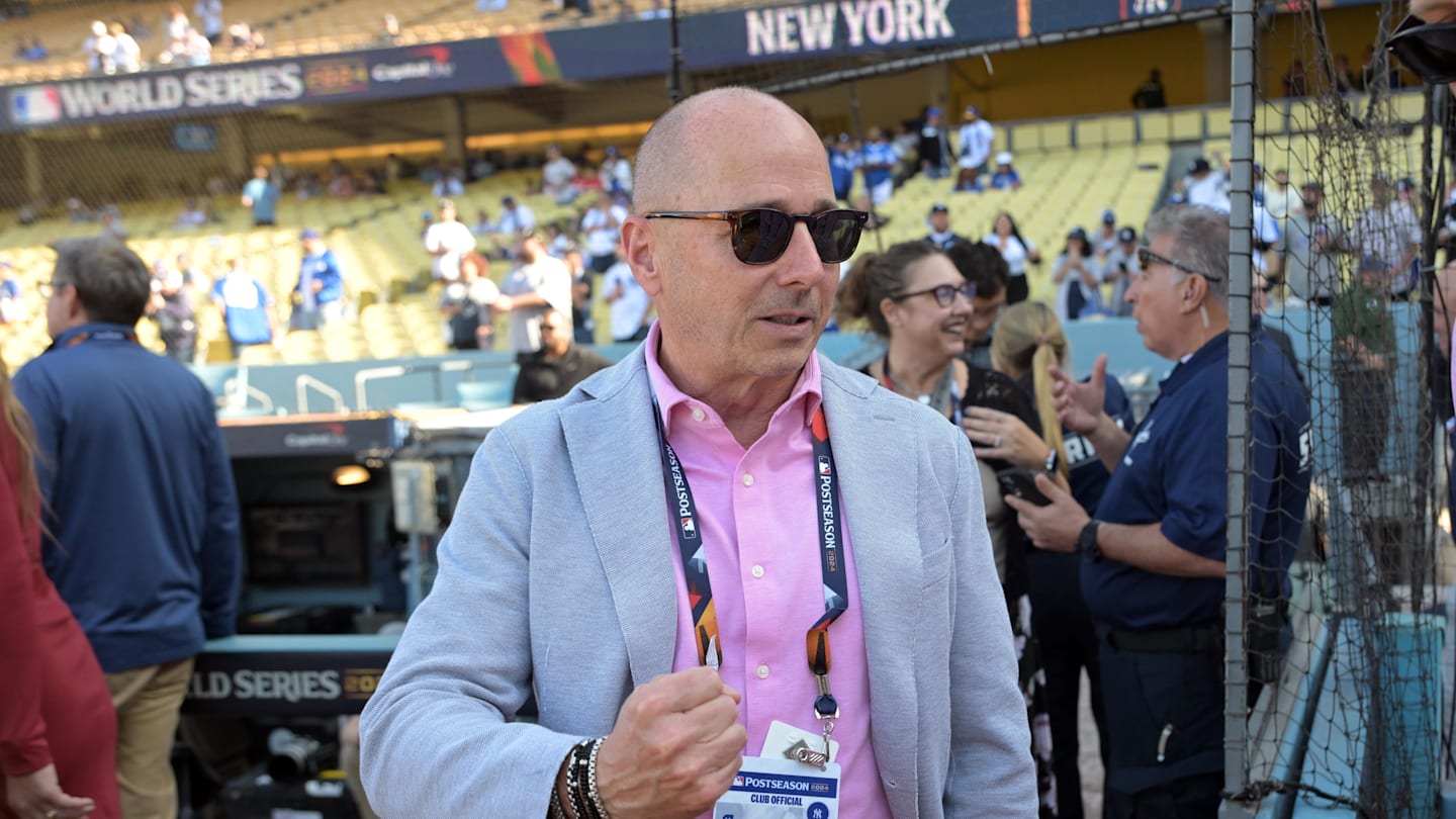 Oct 25, 2024; Los Angeles, California, USA; New York Yankees general manager Brian Cashman before game one against the Los Angeles Dodgers the 2024 MLB World Series at Dodger Stadium. Mandatory Credit: Jayne Kamin-Oncea-Imagn Images