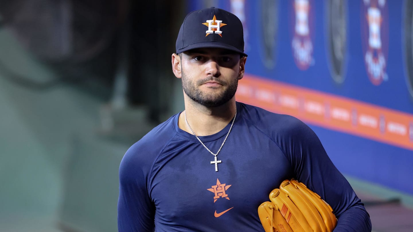 Aug 11, 2025; Houston, Texas, USA; Houston Astros pitcher Lance McCullers Jr. walks in the dugout before the game against the Boston Red Sox at Daikin Park. Mandatory Credit: Troy Taormina-Imagn Images
