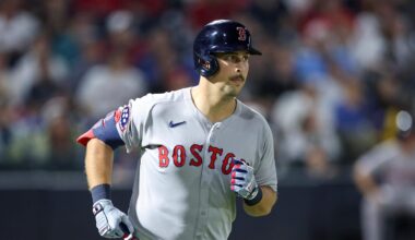 Sep 20, 2025; Tampa, Florida, USA; Boston Red Sox first baseman Nathaniel Lowe (37) reacts after hitting an rbi sacrifice fly ball against the Tampa Bay Rays in the sixth inning at George M. Steinbrenner Field. Mandatory Credit: Nathan Ray Seebeck-Imagn Images