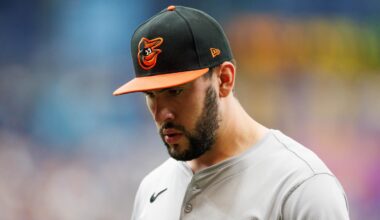 Jun 9, 2024; St. Petersburg, Florida, USA;  Baltimore Orioles pitcher Grayson Rodriguez (30) leaves the game against the Tampa Bay Rays in the sixth inning at Tropicana Field. Mandatory Credit: Nathan Ray Seebeck-Imagn Images