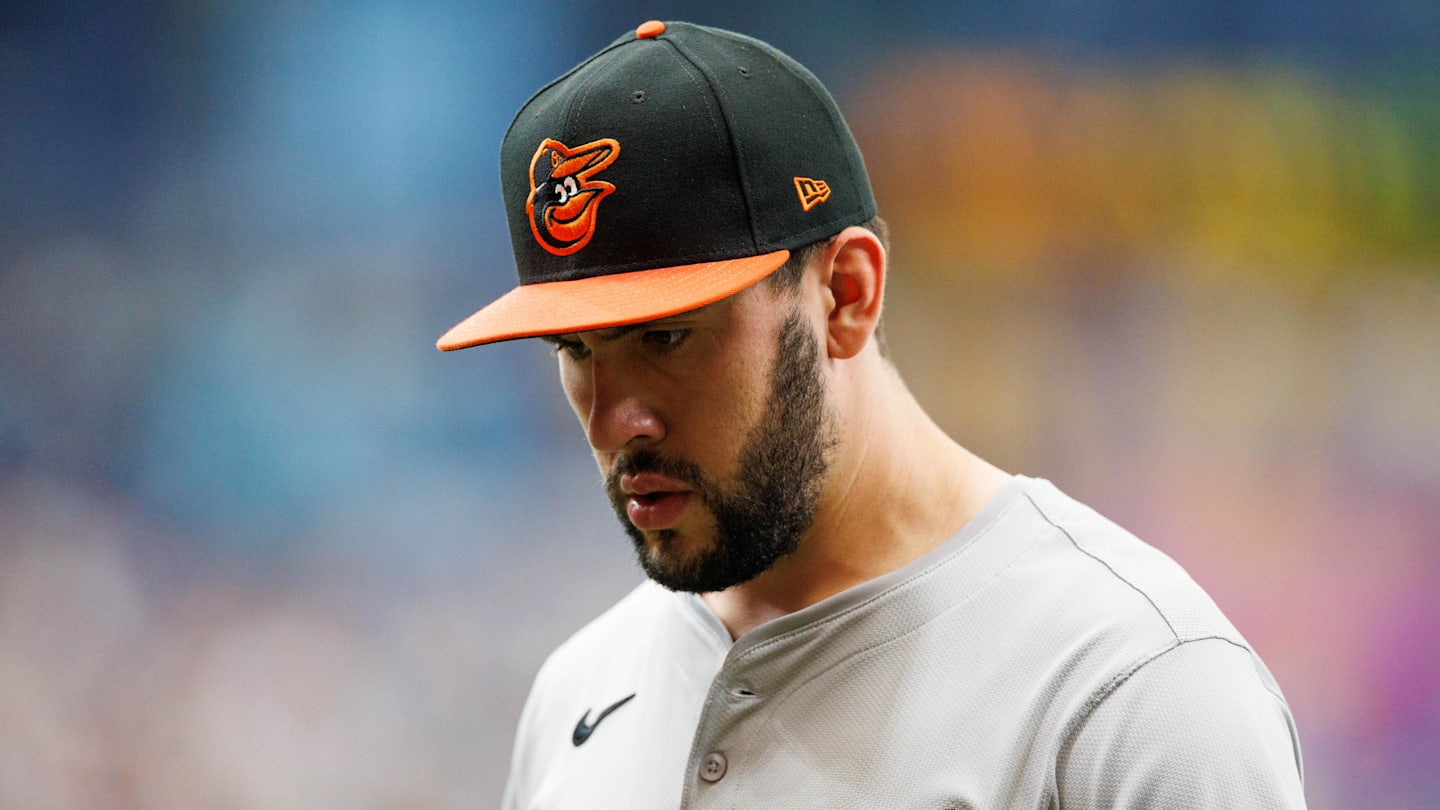 Jun 9, 2024; St. Petersburg, Florida, USA;  Baltimore Orioles pitcher Grayson Rodriguez (30) leaves the game against the Tampa Bay Rays in the sixth inning at Tropicana Field. Mandatory Credit: Nathan Ray Seebeck-Imagn Images