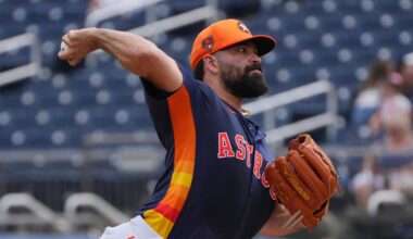 Mar 9, 2024; West Palm Beach, Florida, USA; Houston Astros starting pitcher Jose Urquidy (65) pitches in the first inning against the Washington Nationals at CACTI Park of the Palm Beaches. Mandatory Credit: Jim Rassol-Imagn Images