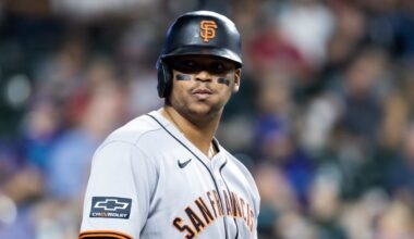 Sep 16, 2025; Phoenix, Arizona, USA; San Francisco Giants designated hitter Rafael Devers against the Arizona Diamondbacks at Chase Field. Mandatory Credit: Mark J. Rebilas-Imagn Images
