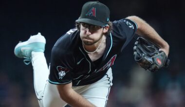 Arizona Diamondbacks right-hander Zac Gallen (23) pitches against the Cleveland Guardians at Chase Field on Aug. 19, 2025.