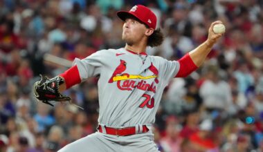 Aug 9, 2022; Denver, Colorado, USA; St. Louis Cardinals relief pitcher Packy Naughton (70) delivers a pitch in the fourth inning against the Colorado Rockies at Coors Field. Mandatory Credit: Ron Chenoy-Imagn Images