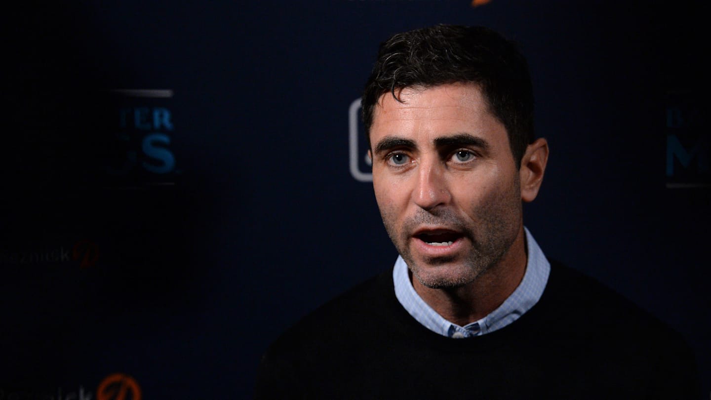 Dec 9, 2019; San Diego, CA, USA; San Diego Padres general manager A.J. Preller speaks to the media during the MLB Winter Meetings at Manchester Grand Hyatt. Mandatory Credit: Orlando Ramirez-Imagn Images