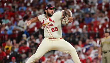 Jul 26, 2025; St. Louis, Missouri, USA;  St. Louis Cardinals pitcher Andre Granillo (65) pitches in relief against the San Diego Padres in the ninth inning at Busch Stadium. Mandatory Credit: Tim Vizer-Imagn Images
