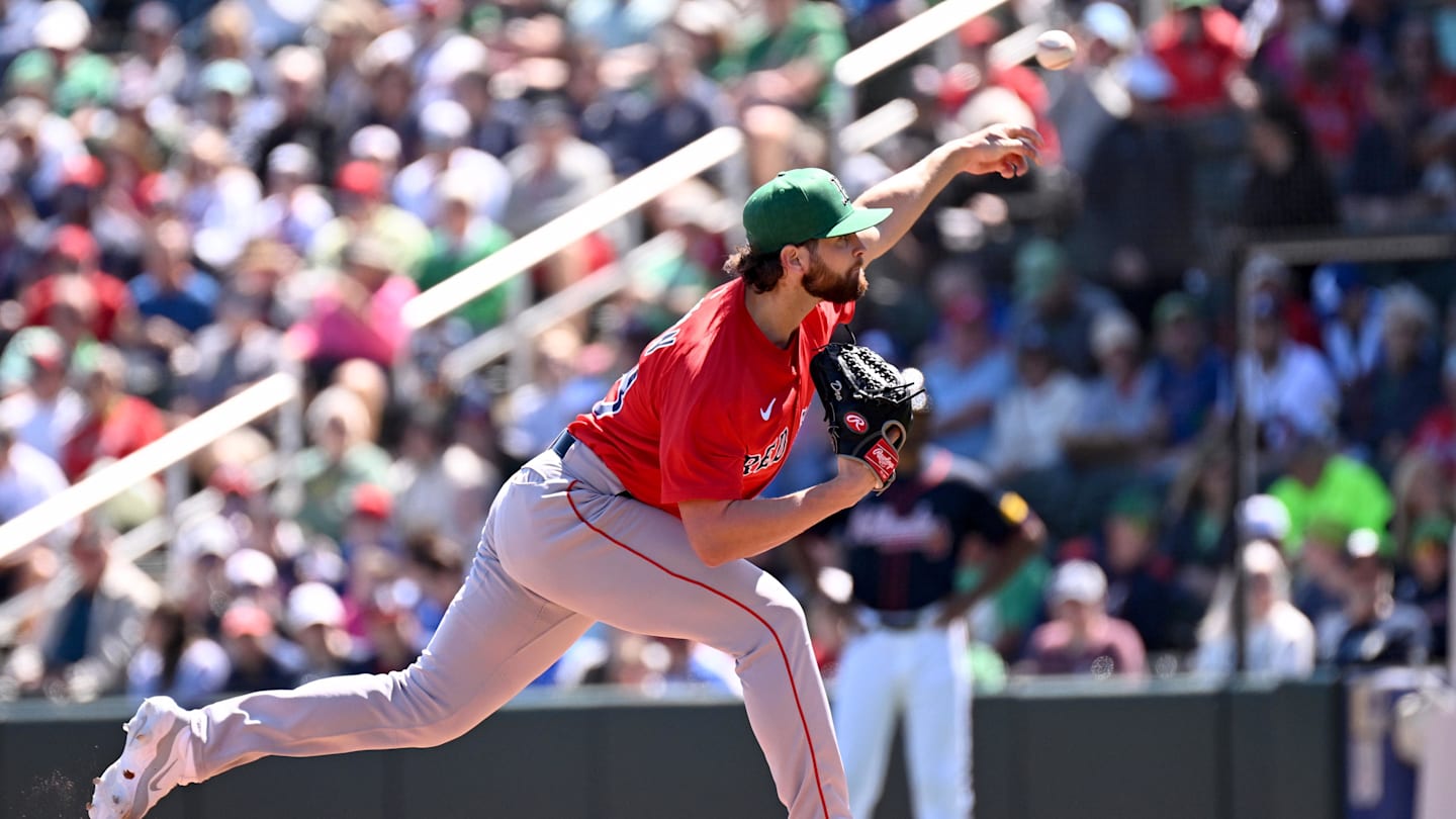 Mar 17, 2025; North Port, Florida, USA; Boston Red Sox pitcher Shane Drohan (88) throws a pitch in the first inning against the Atlanta Braves during spring training at CoolToday Park. Mandatory Credit: Jonathan Dyer-Imagn Images