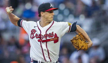 Sep 18, 2023; Cumberland, Georgia, USA; Atlanta Braves starting pitcher Kyle Wright (30) pitches against the Philadelphia Phillies during the first inning at Truist Park. Mandatory Credit: Dale Zanine-Imagn Images