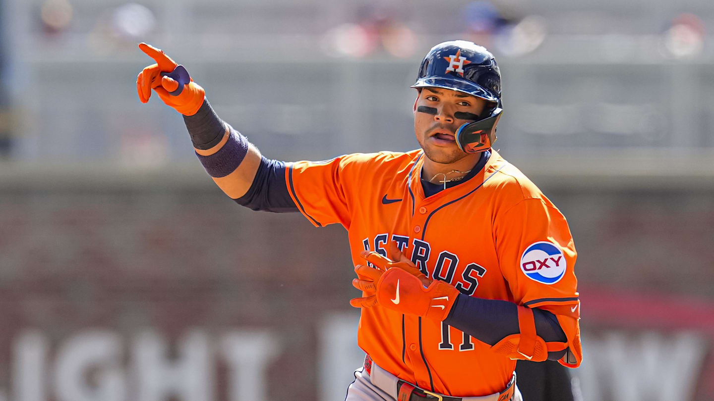 Sep 14, 2025; Cumberland, Georgia, USA; Houston Astros right fielder Cam Smith (11) reacts after hitting a home run against the Atlanta Braves during the sixth inning at Truist Park. Mandatory Credit: Dale Zanine-Imagn Images