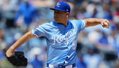 May 8, 2025; Kansas City, Missouri, USA; Kansas City Royals starting pitcher Kris Bubic (50) pitches during the first inning against the Chicago White Sox at Kauffman Stadium. Mandatory Credit: Jay Biggerstaff-Imagn Images