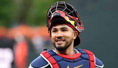 May 27, 2025; Baltimore, Maryland, USA; St. Louis Cardinals catcher Ivan Herrera (48) looks on before a game against the Baltimore Orioles at Oriole Park at Camden Yards. Mandatory Credit: Daniel Kucin Jr.-Imagn Images