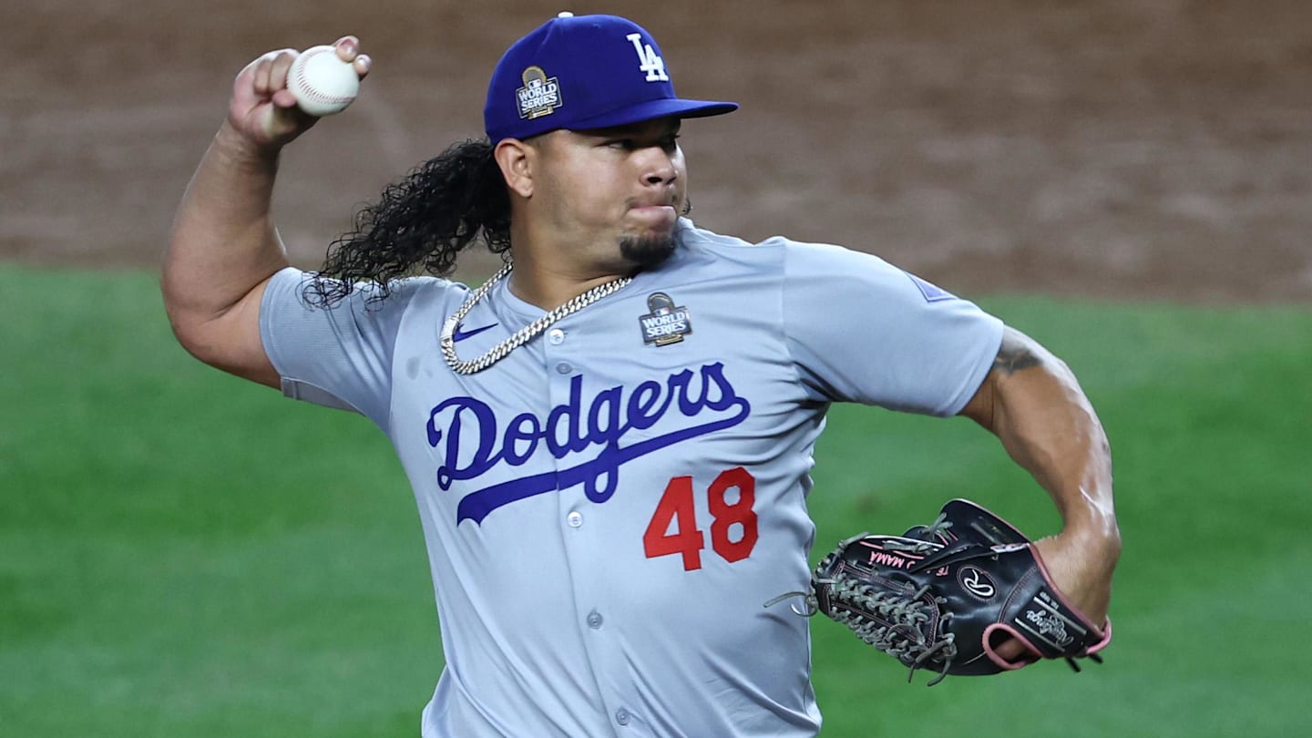 Oct 30, 2024; New York, New York, USA; Los Angeles Dodgers pitcher Brusdar Graterol (48) throws during the sixth inning against the New York Yankees in game five of the 2024 MLB World Series at Yankee Stadium. Mandatory Credit: Wendell Cruz-Imagn Images