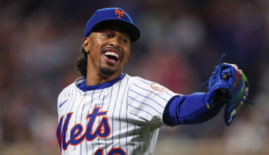 Sep 17, 2025; New York City, New York, USA; New York Mets shortstop Francisco Lindor (12) reacts during the sixth inning against the San Diego Padres at Citi Field. Mandatory Credit: Vincent Carchietta-Imagn Images