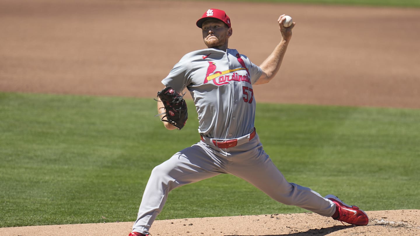 Apr 3, 2024; San Diego, California, USA; St. Louis Cardinals starting pitcher Zack Thompson (57) throws a pitch against the San Diego Padres during the first inning at Petco Park. Mandatory Credit: Ray Acevedo-Imagn Images