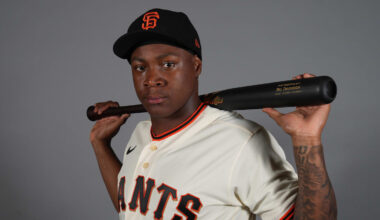Feb 19, 2026; Scottsdale, AZ, USA; San Francisco Giants left fielder Bo Davidson (91) poses during Photo Day at Scottsdale Stadium. Mandatory Credit: Rick Scuteri-Imagn Images