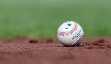 Jul 27, 2025; San Francisco, California, USA; A MLB baseball sits on the infield during the game between the San Francisco Giants and the New York Mets at Oracle Park. Mandatory Credit: Bob Kupbens-Imagn Images